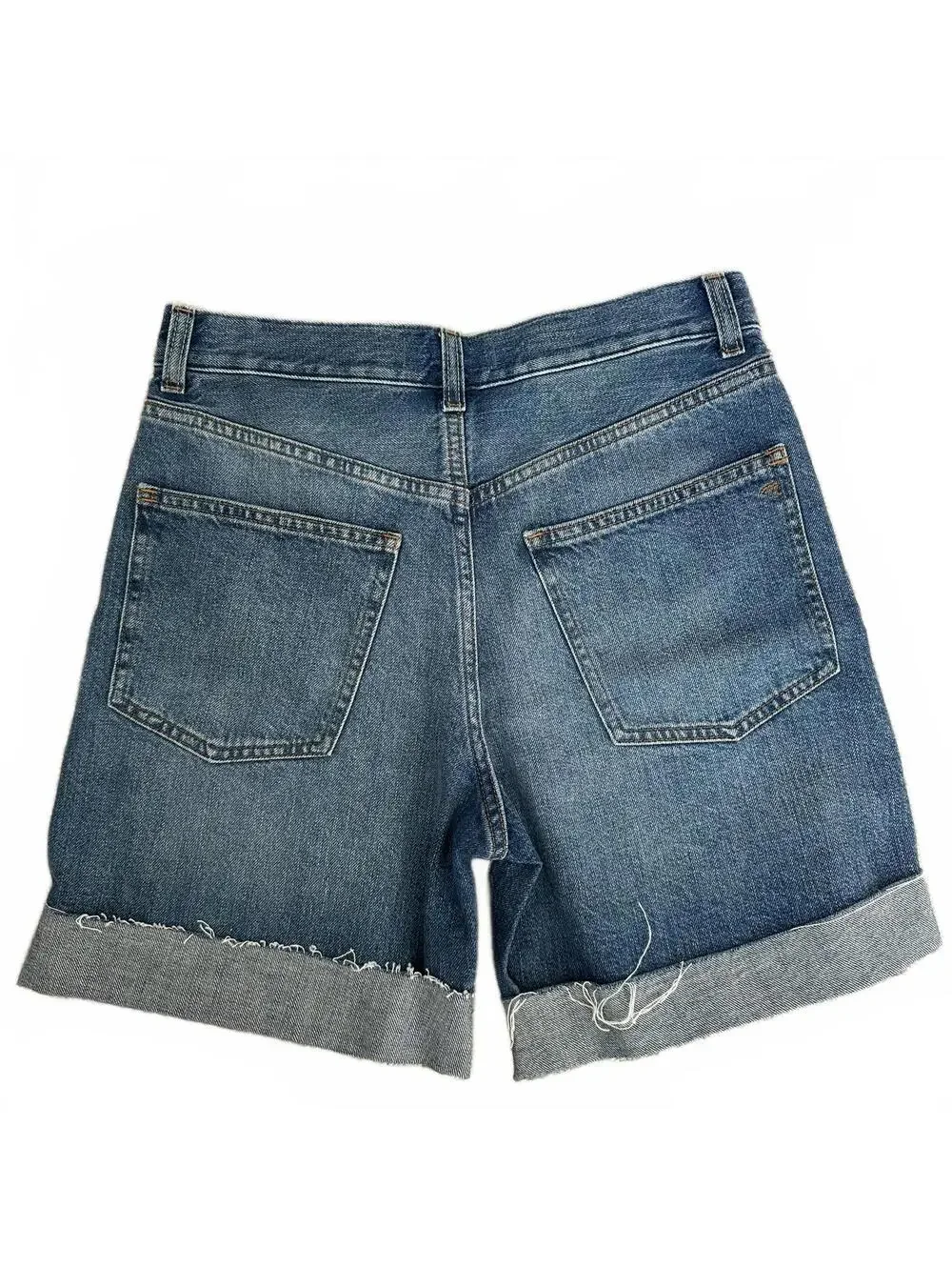 Madewell Long Baggy Cuffed Jean Shorts Rigid Blue Mifflin Wash NWT Size 25